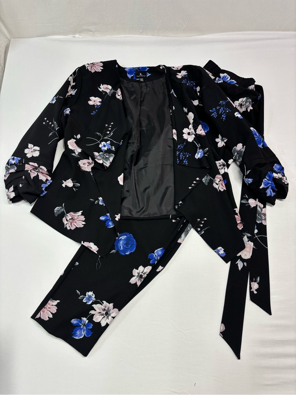 Jules & Leopold Blk Blue & Pink Floral Blazer & Pant 2 Piece Co-Ord Suit Set 414